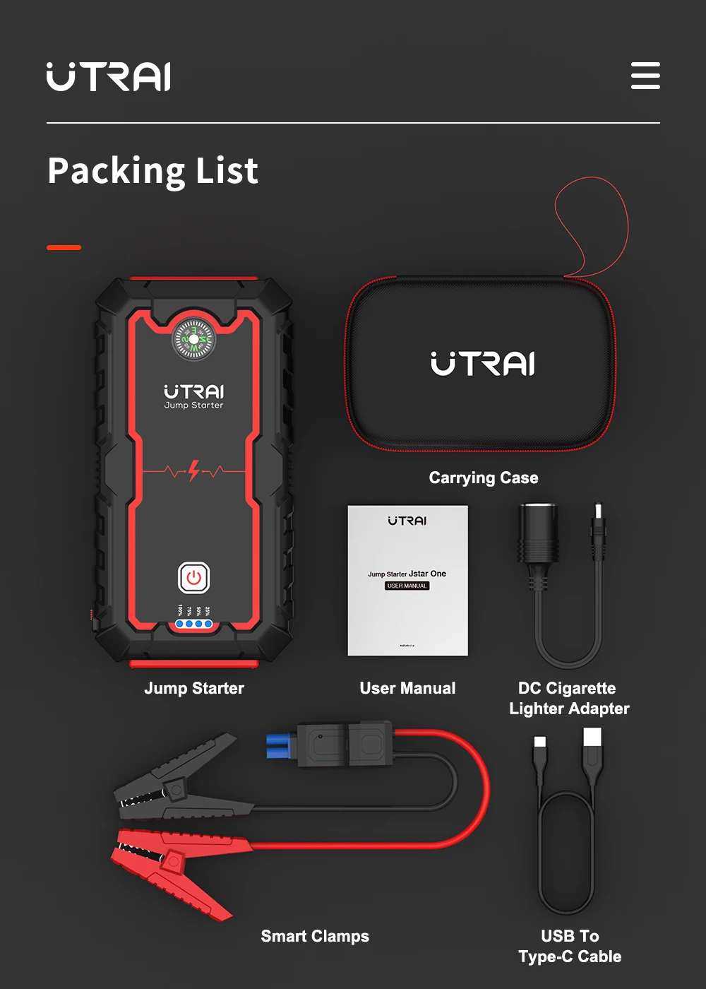 UTRAI JS one 2000A בוסטר התנעה לרכב